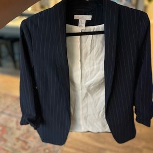 H&M Navy Pinstripe Blazer w Cropped Sleeve - Size 0